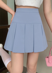 Blue Pleated Mini Skirt