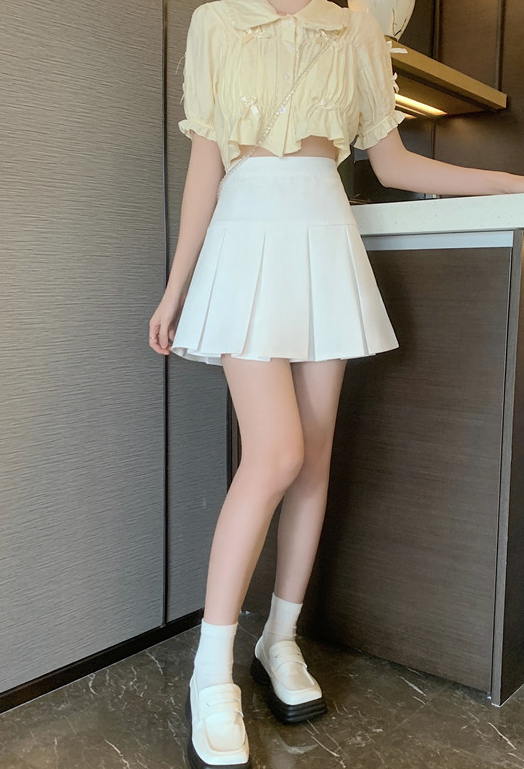 Blue Pleated Mini Skirt