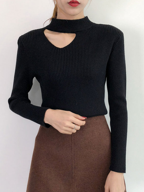 White Collarbone Cut Ribbed Sweater