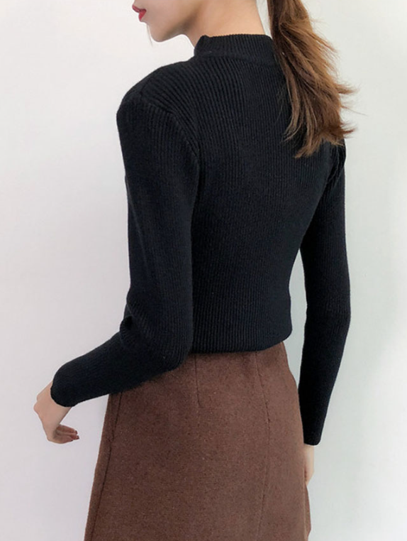 White Collarbone Cut Ribbed Sweater