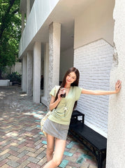V Neck Grey Short Sleeve Summer Top