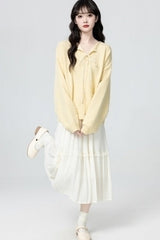 V Neck Knit Cardigan Light Yellow Tie Front Sweater