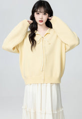 V Neck Knit Cardigan Light Yellow Tie Front Sweater