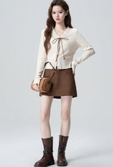 V Neck Knit Sweater With Ruffle Tie Design