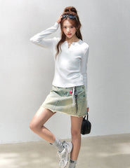 V Neck Slim Fit Long Sleeve Crop Top