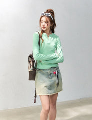 V Neck Slim Fit Long Sleeve Crop Top