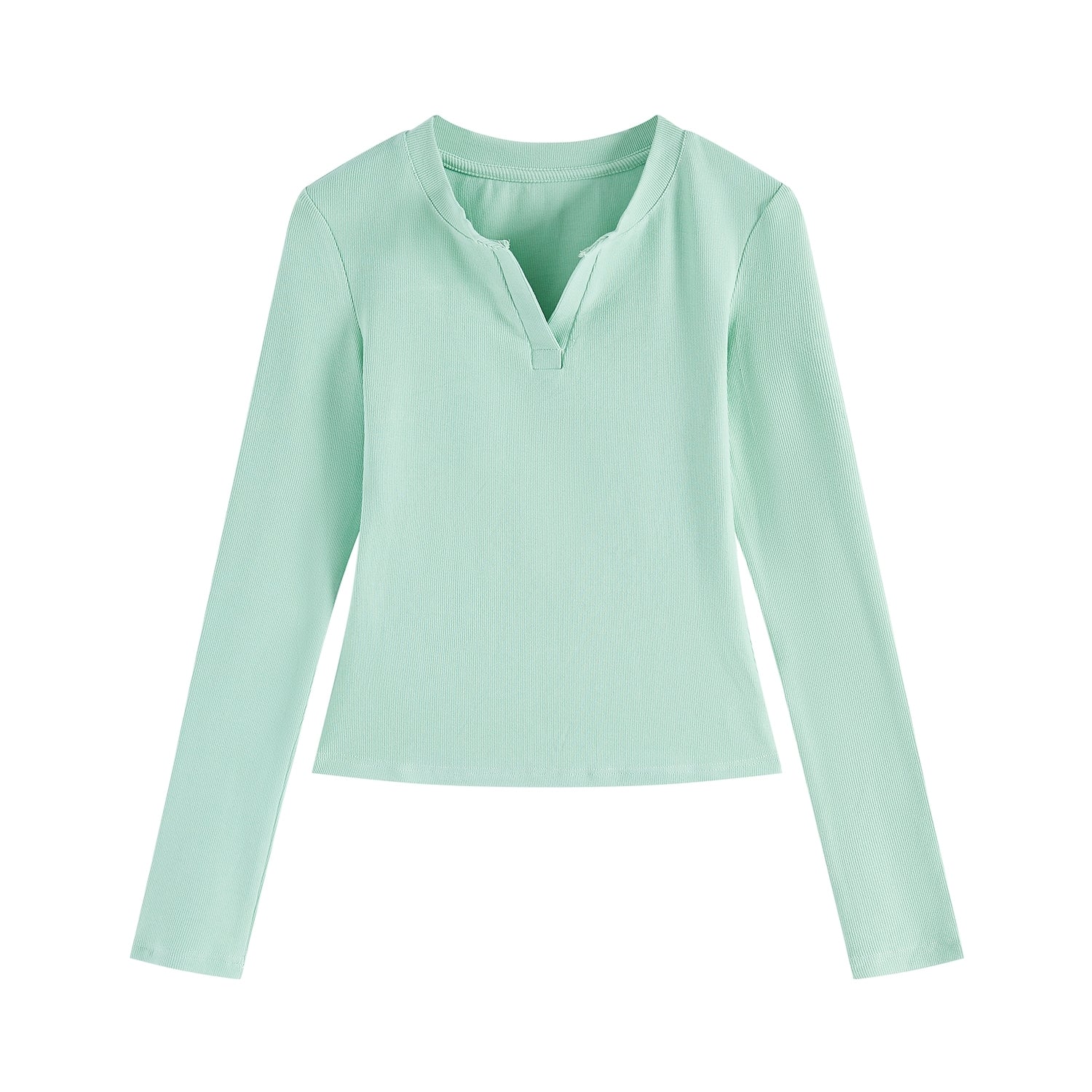 V Neck Slim Fit Long Sleeve Crop Top