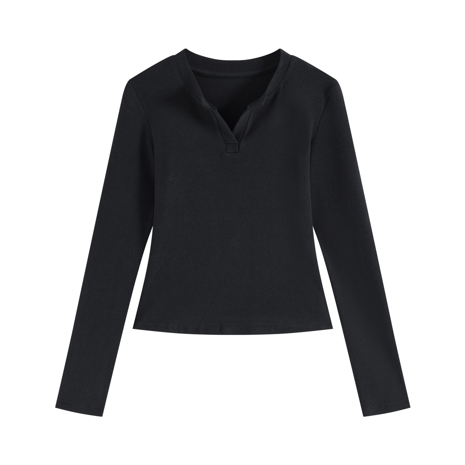 V Neck Slim Fit Long Sleeve Crop Top
