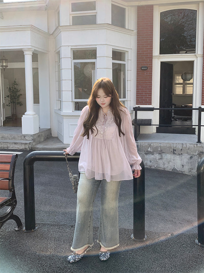 Style Vacation Shirt Elegant Purple Blouse