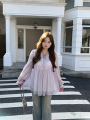 Style Vacation Shirt Elegant Purple Blouse