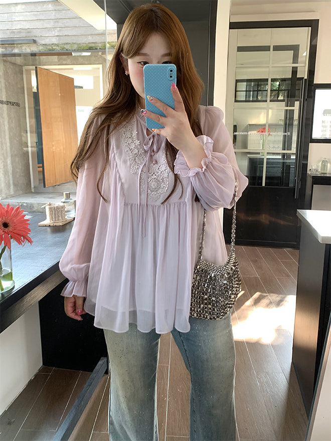 Style Vacation Shirt Elegant Purple Blouse