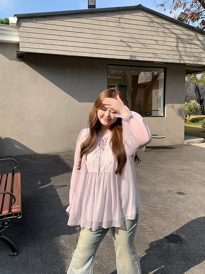 Style Vacation Shirt Elegant Purple Blouse