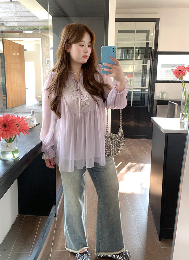 Style Vacation Shirt Elegant Purple Blouse