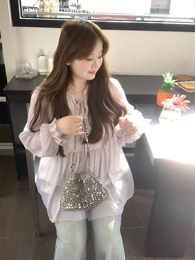 Style Vacation Shirt Elegant Purple Blouse