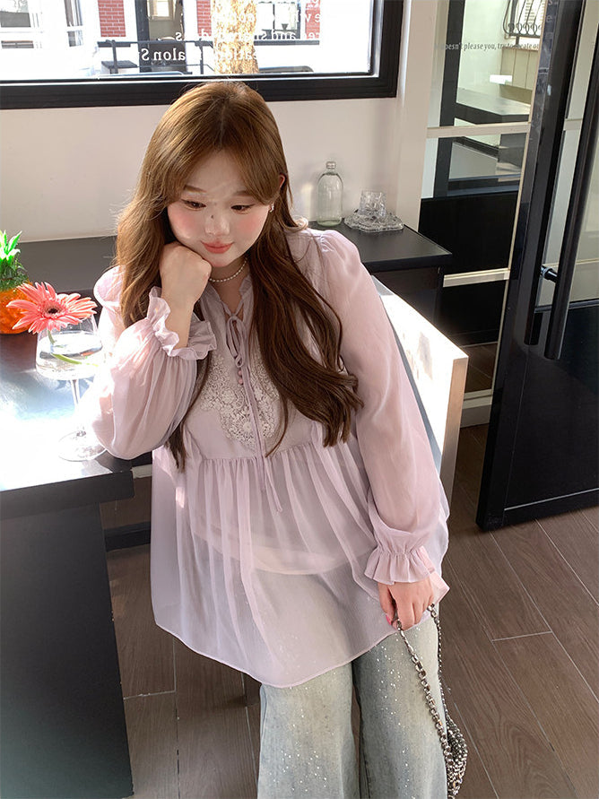Style Vacation Shirt Elegant Purple Blouse
