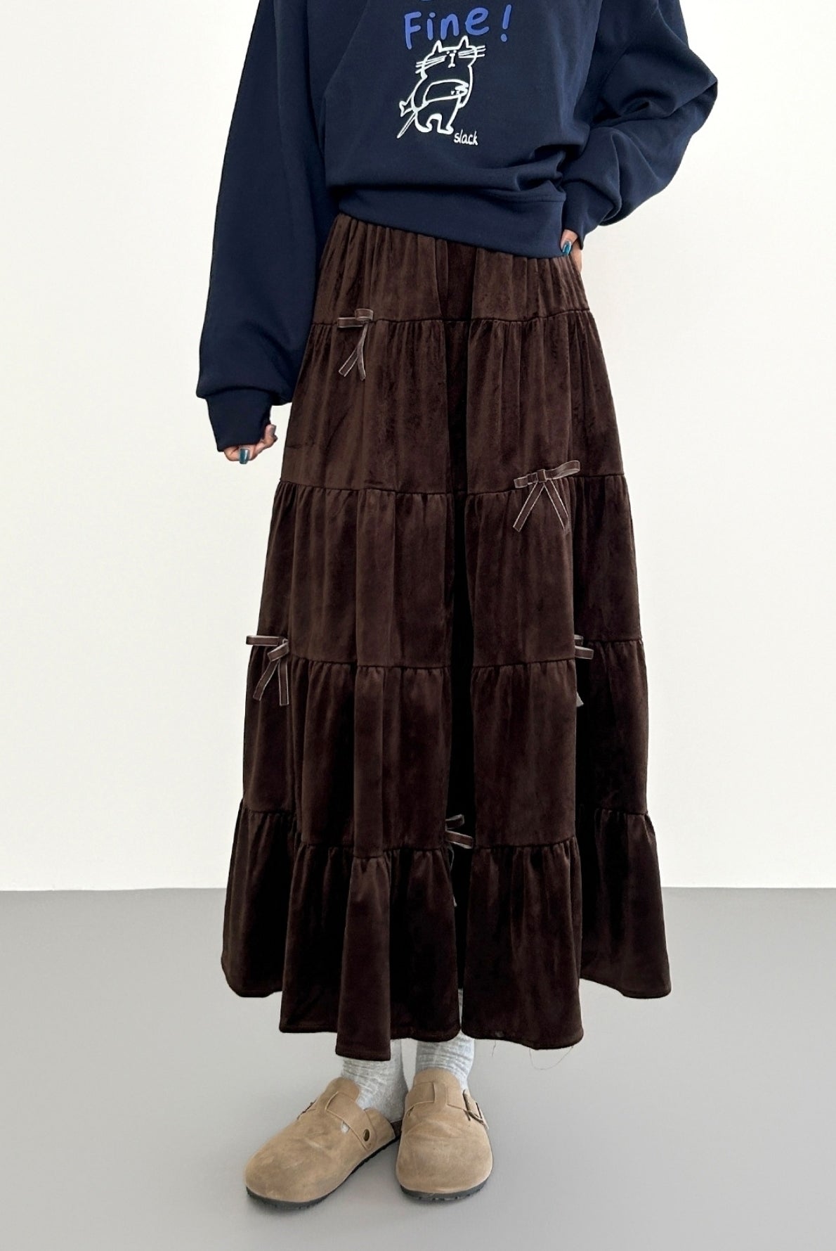 Velvet High Waist Vintage Bow Tiered Skirt