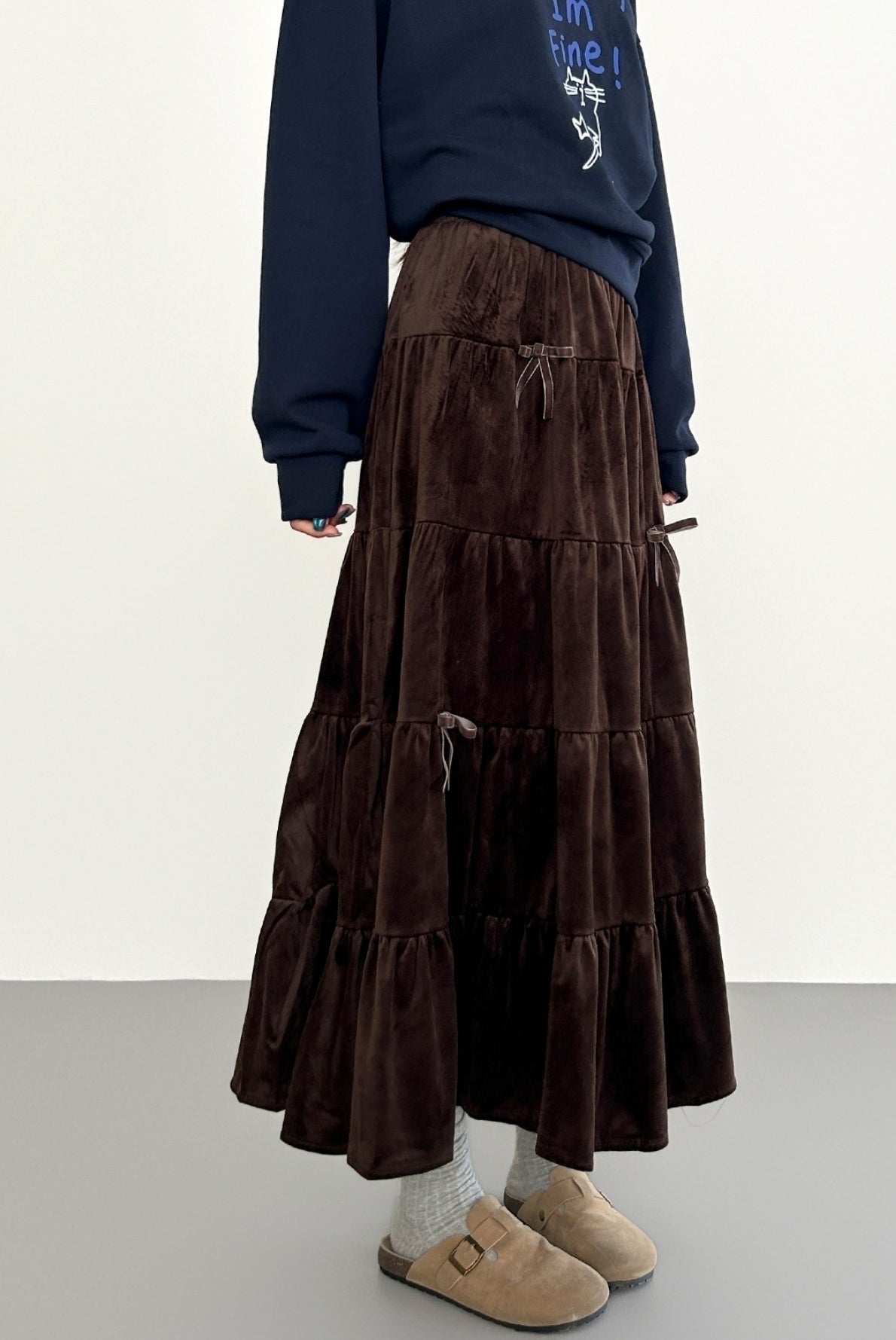 Velvet High Waist Vintage Bow Tiered Skirt