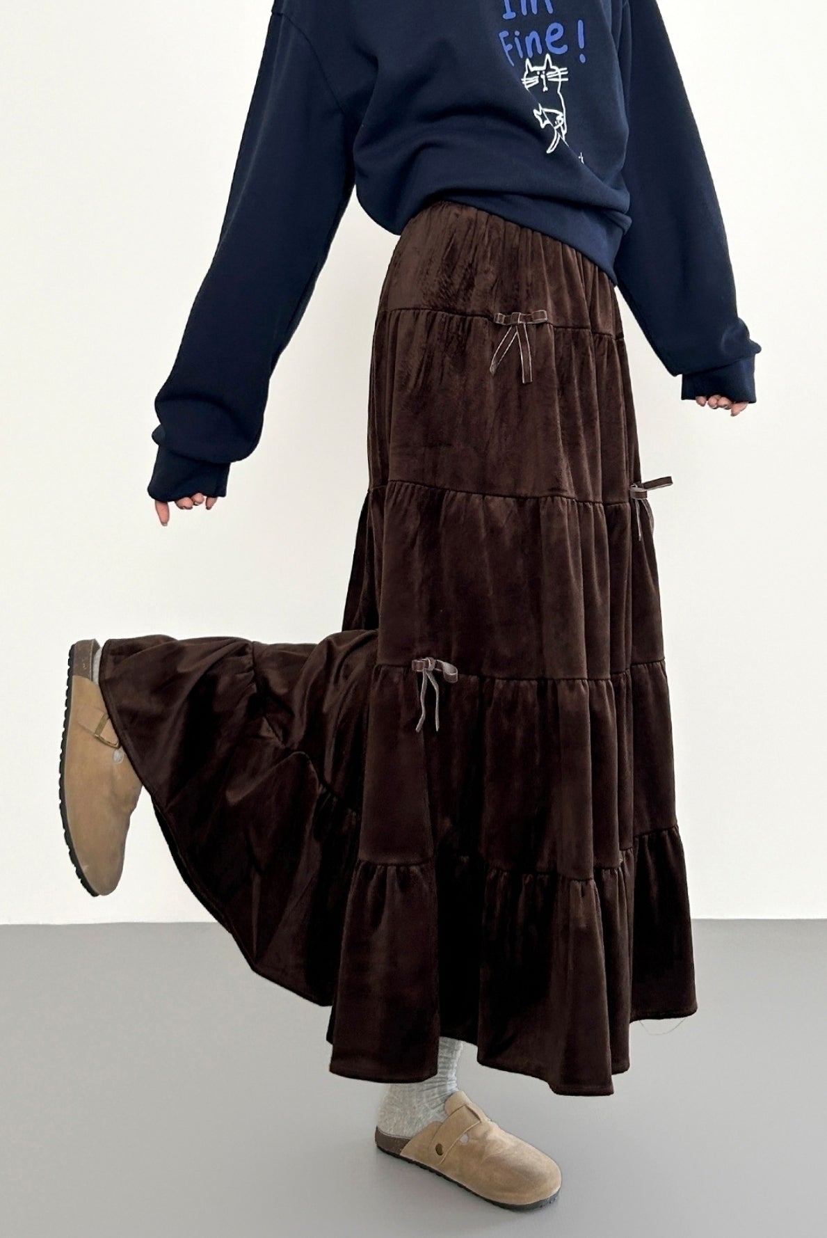 Velvet High Waist Vintage Bow Tiered Skirt