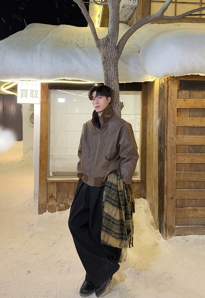 Vintage Stand Collar Down Jacket Windproof Warm Outerwear