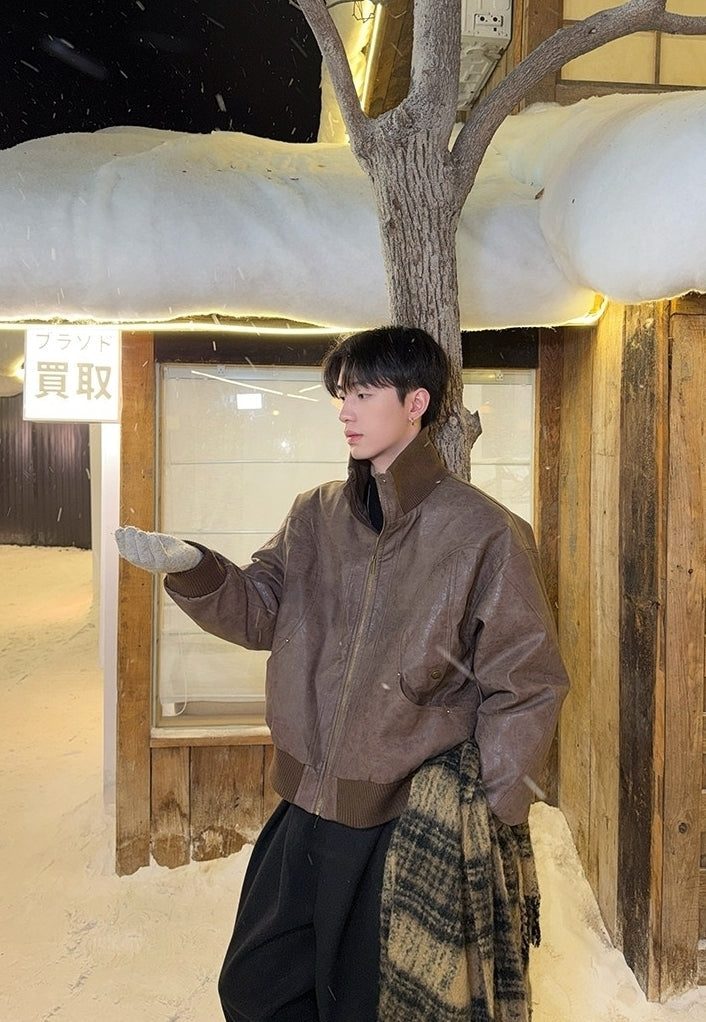 Vintage Stand Collar Down Jacket Windproof Warm Outerwear