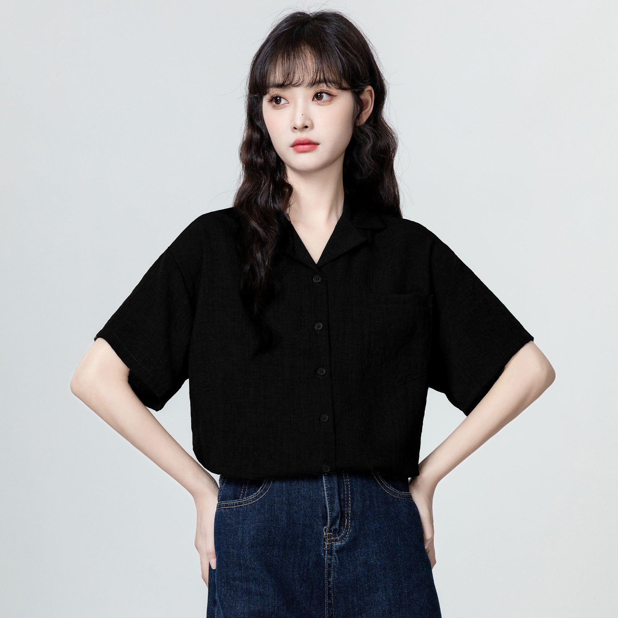 Vintage Black Short Sleeve Casual Shirt