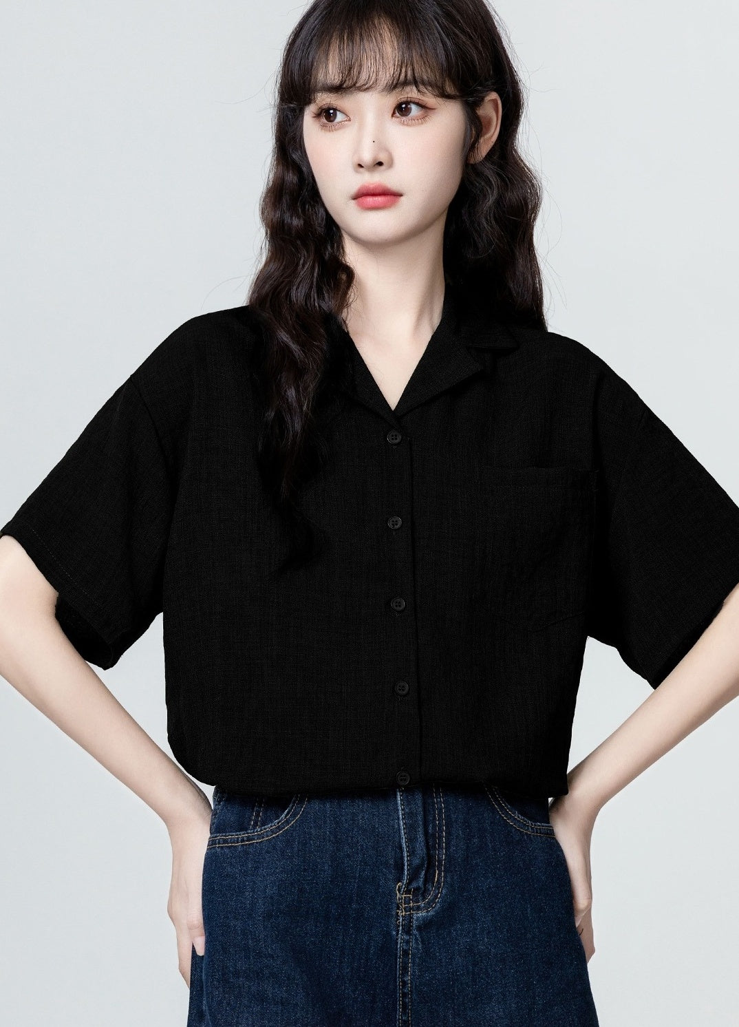 Vintage Black Short Sleeve Casual Shirt