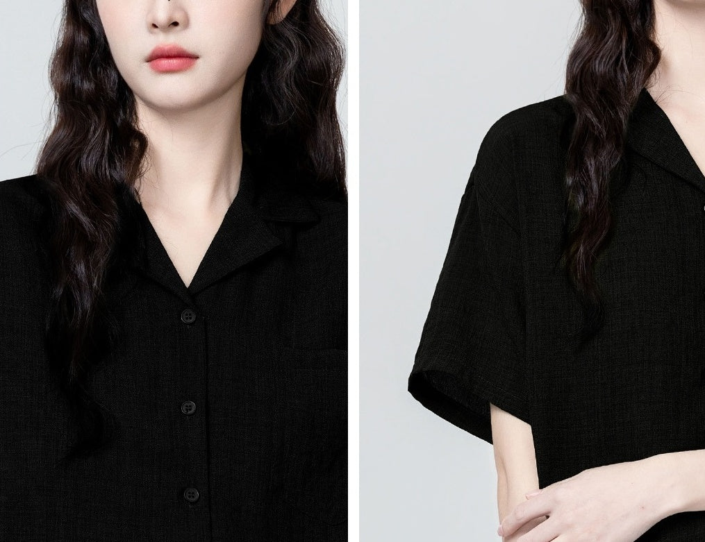 Vintage Black Short Sleeve Casual Shirt