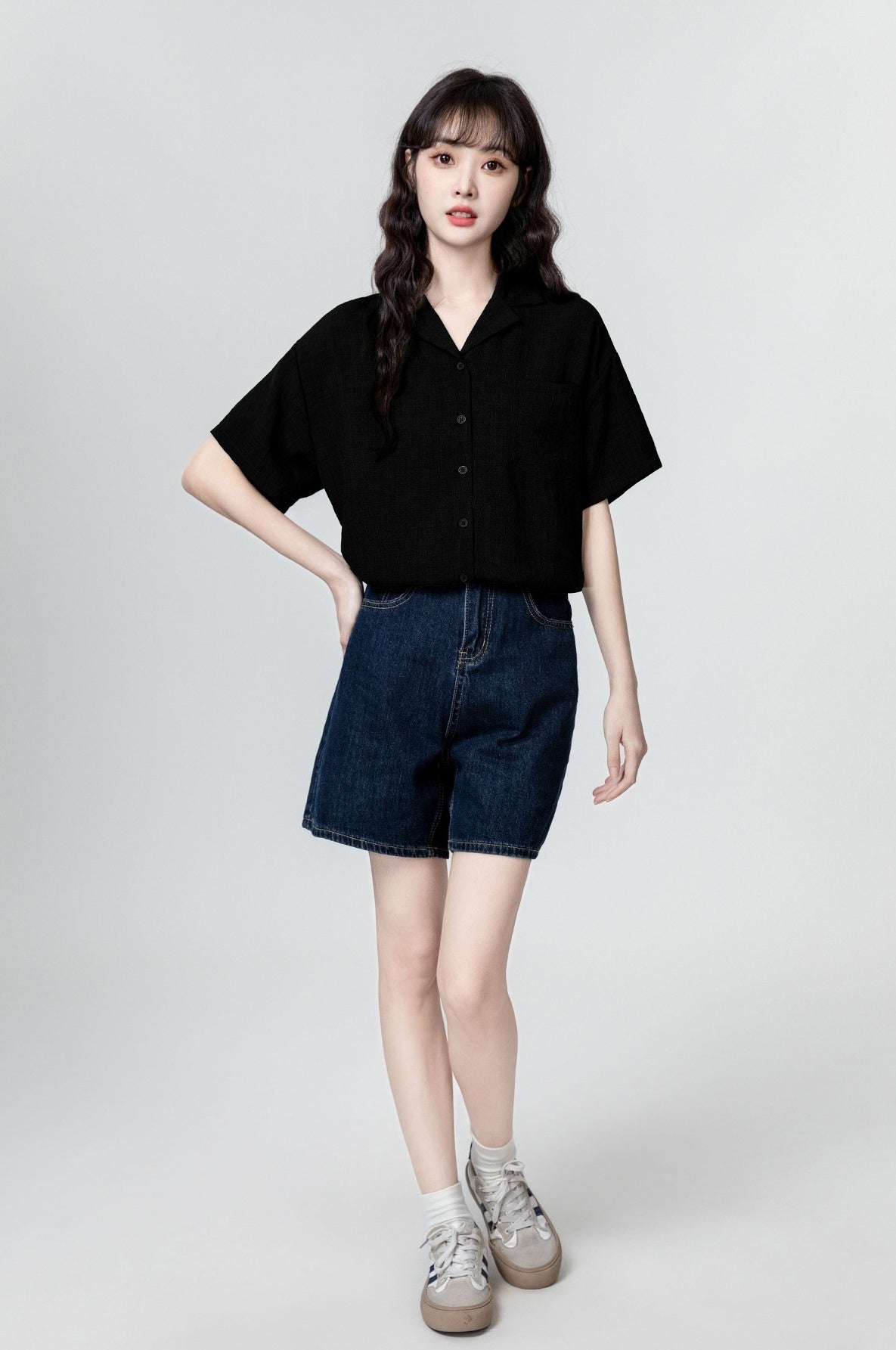Vintage Black Short Sleeve Casual Shirt