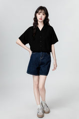 Vintage Black Short Sleeve Casual Shirt