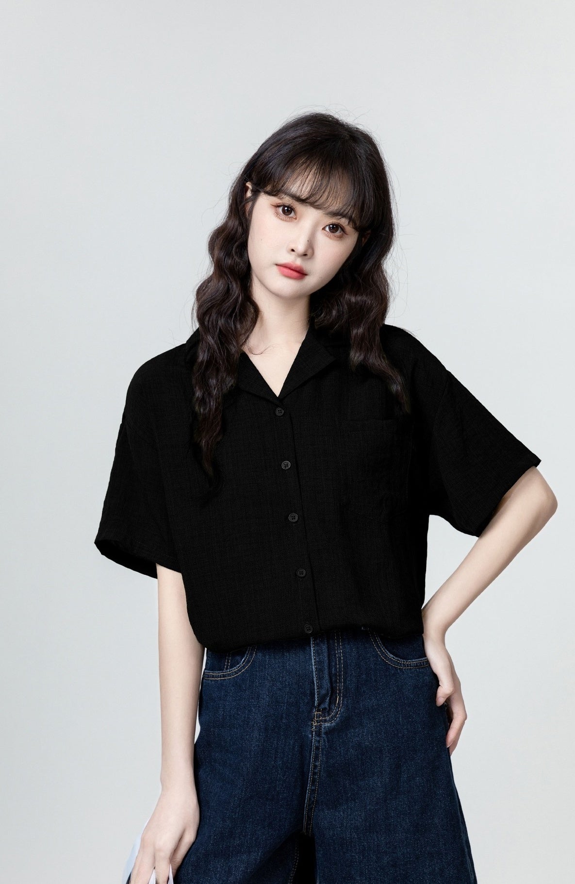 Vintage Black Short Sleeve Casual Shirt