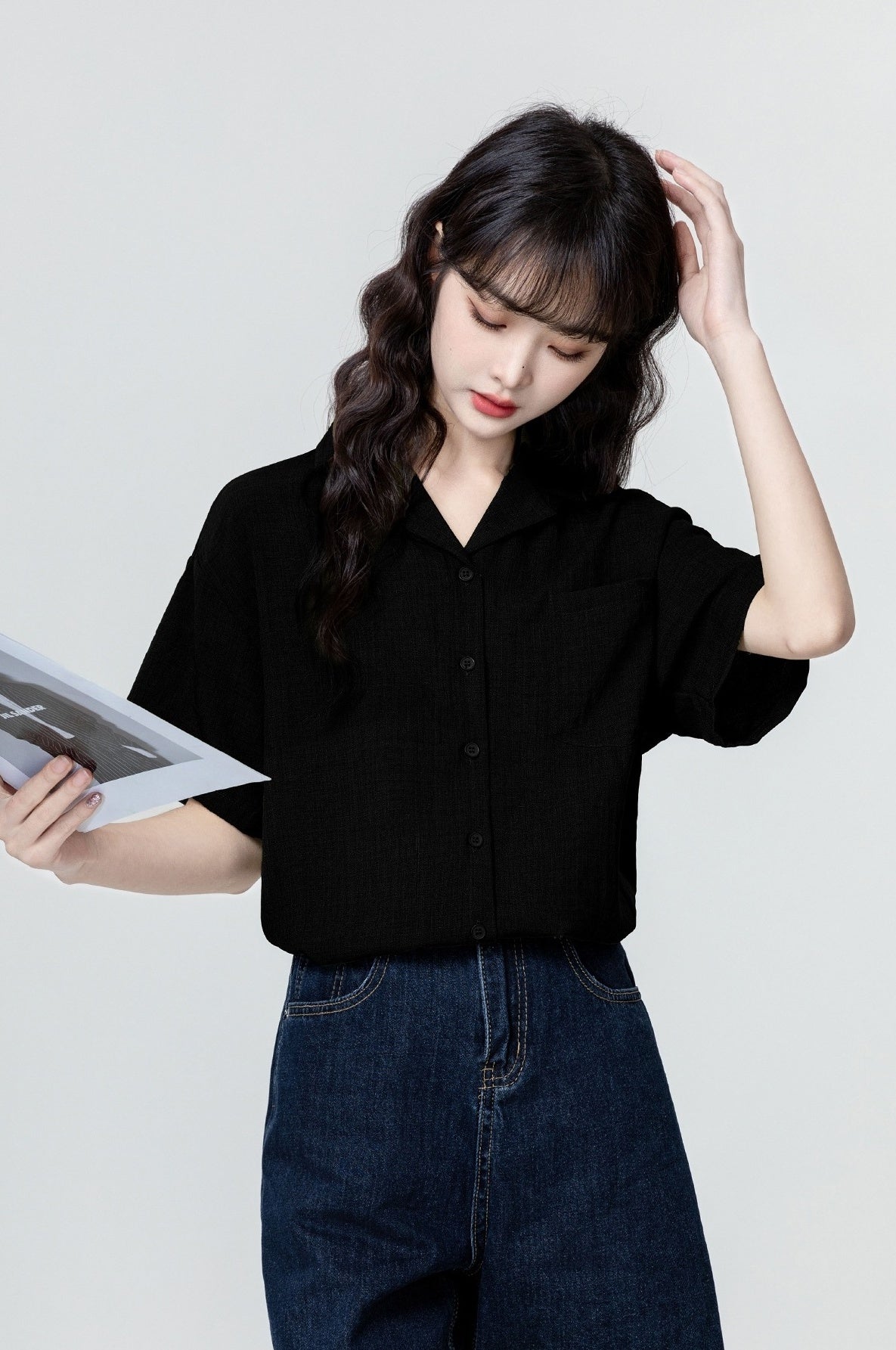 Vintage Black Short Sleeve Casual Shirt