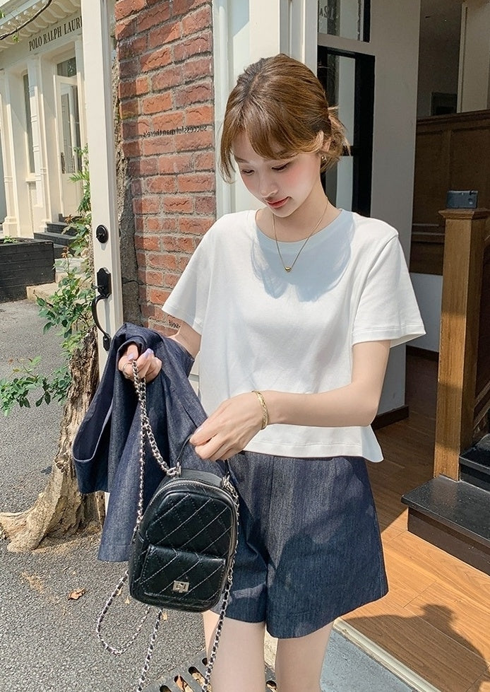 Vintage Blue Denim Vest T Shirt Shorts Set