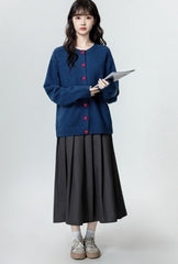 Vintage Blue Knit Cardigan Soft Loose Sweater