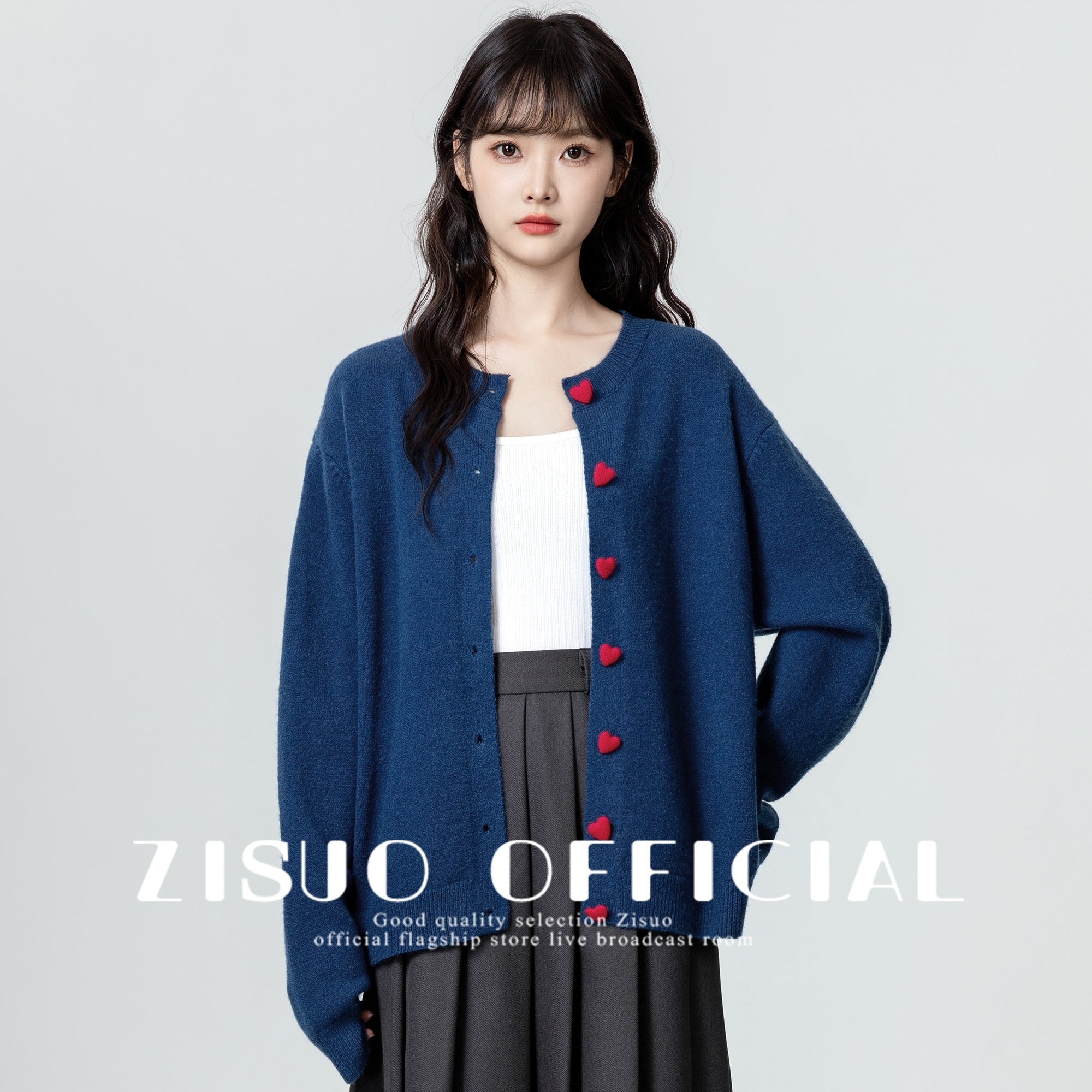 Vintage Blue Knit Cardigan Soft Loose Sweater
