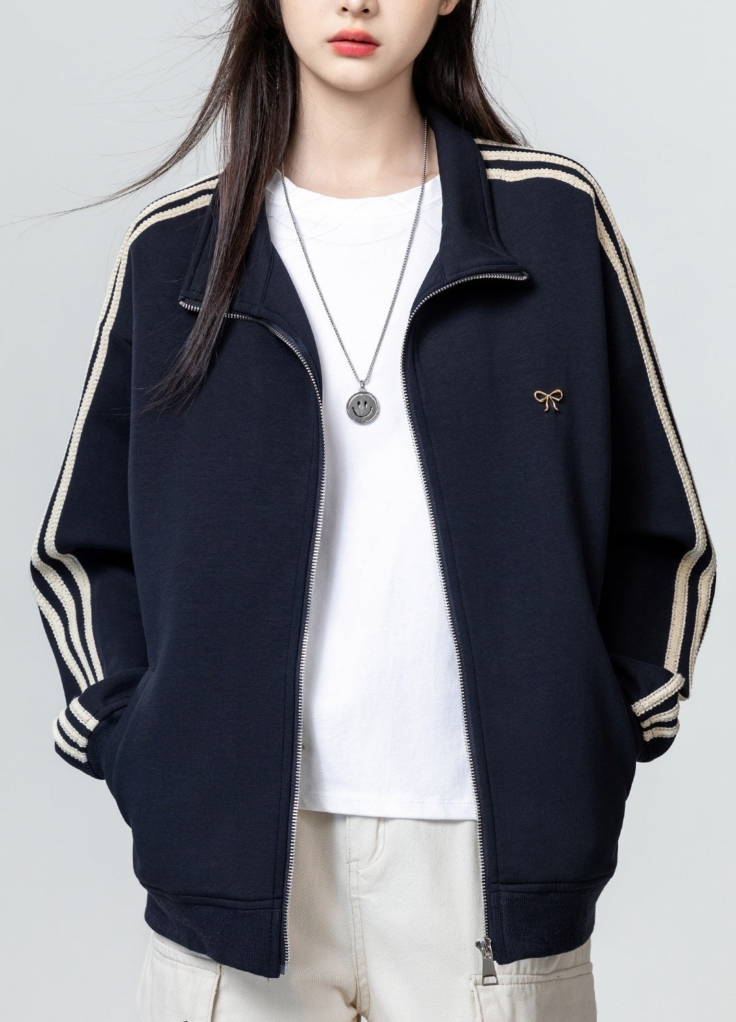 Vintage Blue Striped Jacket Sweatshirt Coat
