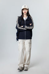 Vintage Blue Striped Jacket Sweatshirt Coat