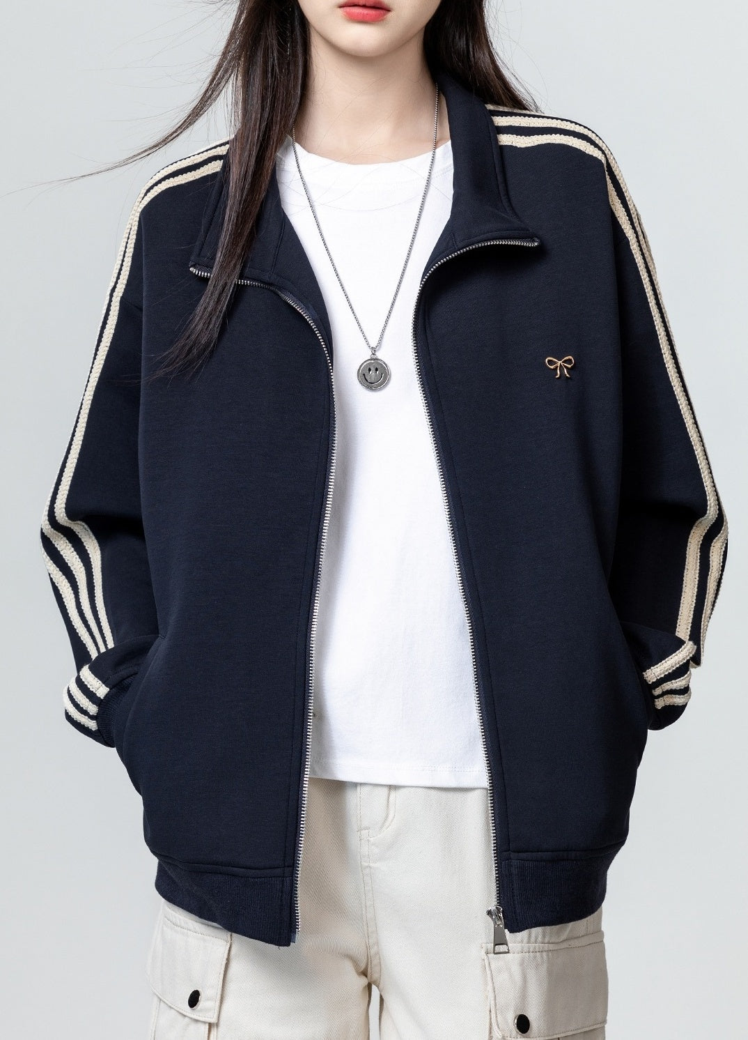 Vintage Blue Striped Zipup Hoodie