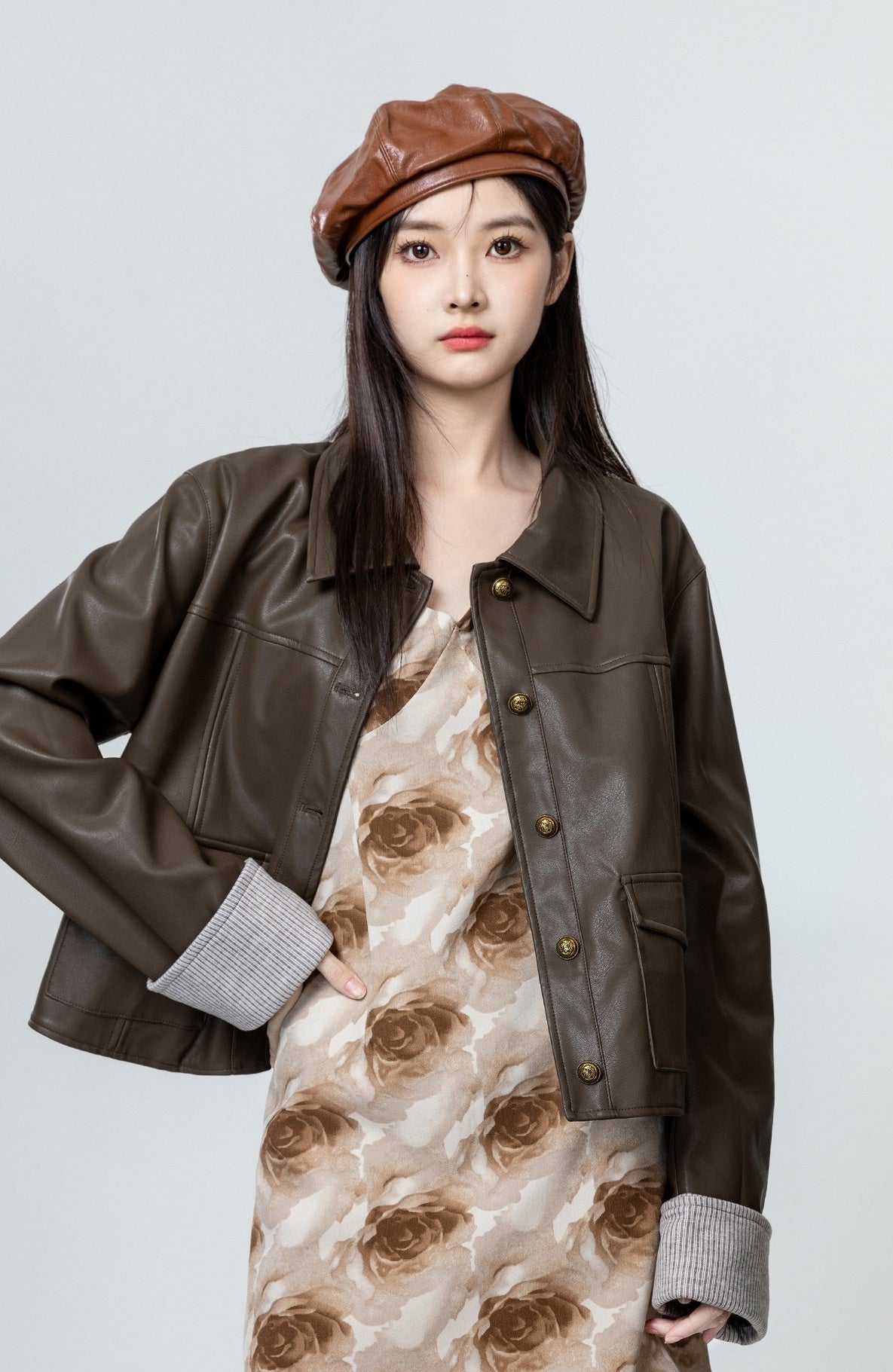 Vintage Brown Pu Leather Jacket