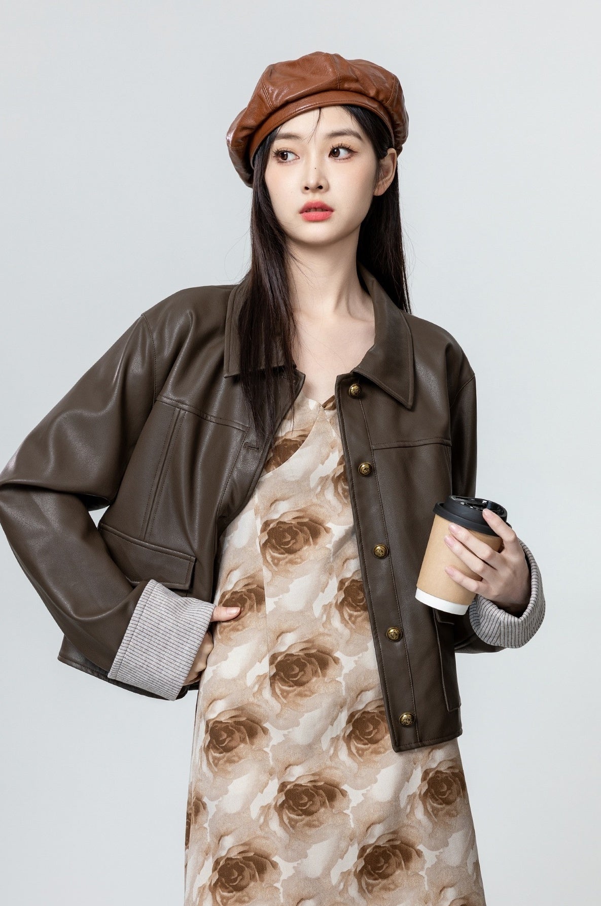 Vintage Brown Pu Leather Jacket