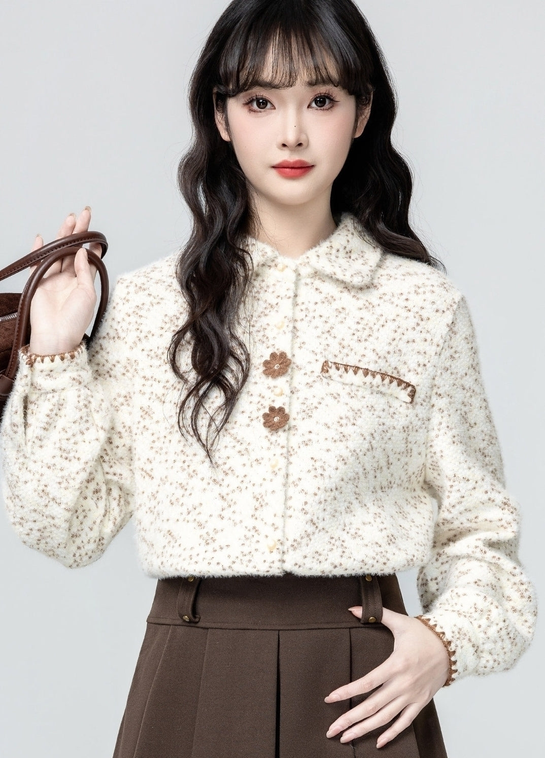 Vintage Brushed Long Sleeve Collared Shirt Top