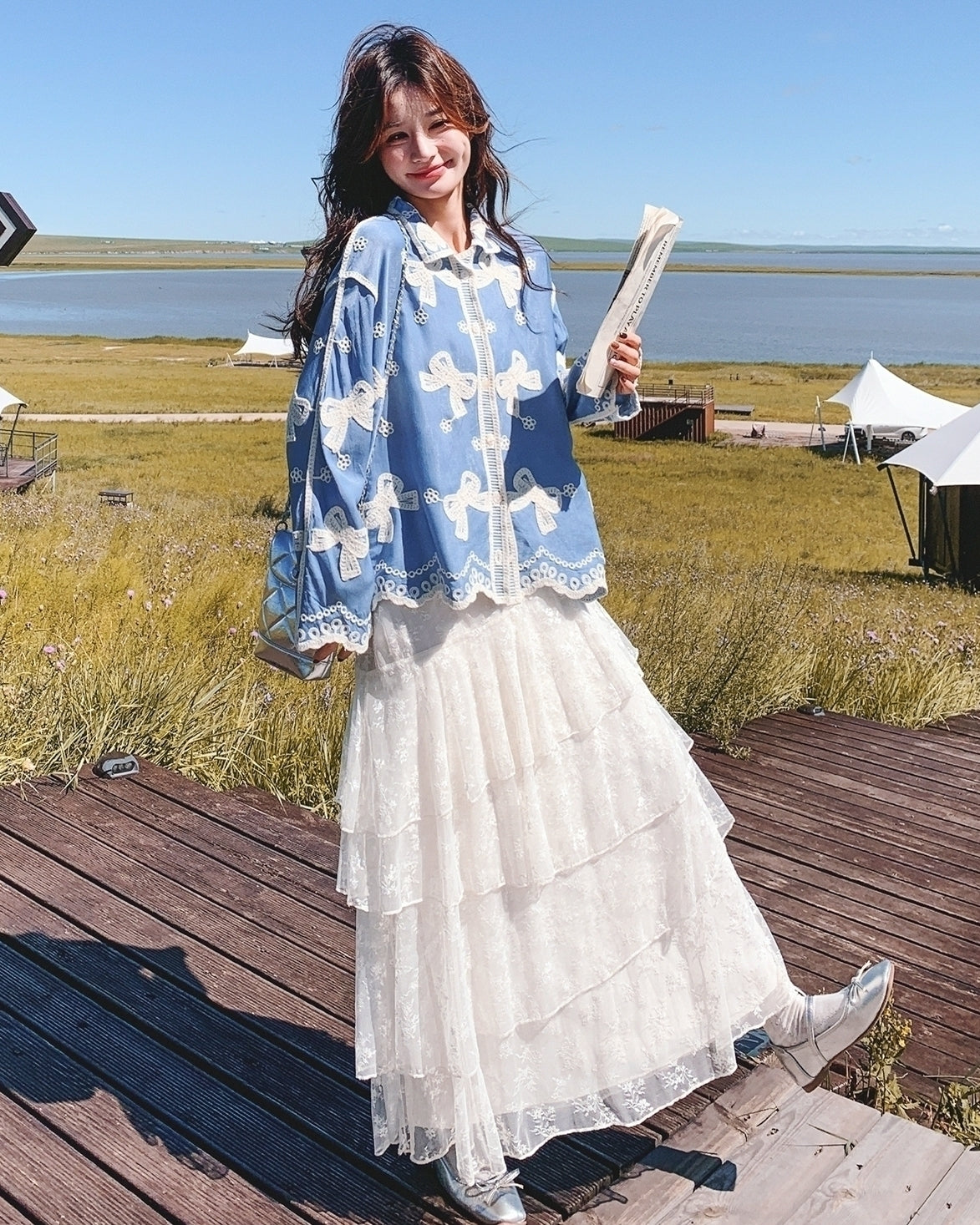 Vintage Butterfly Embroidered Shirt And Skirt Set