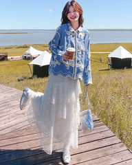 Vintage Butterfly Embroidered Shirt And Skirt Set