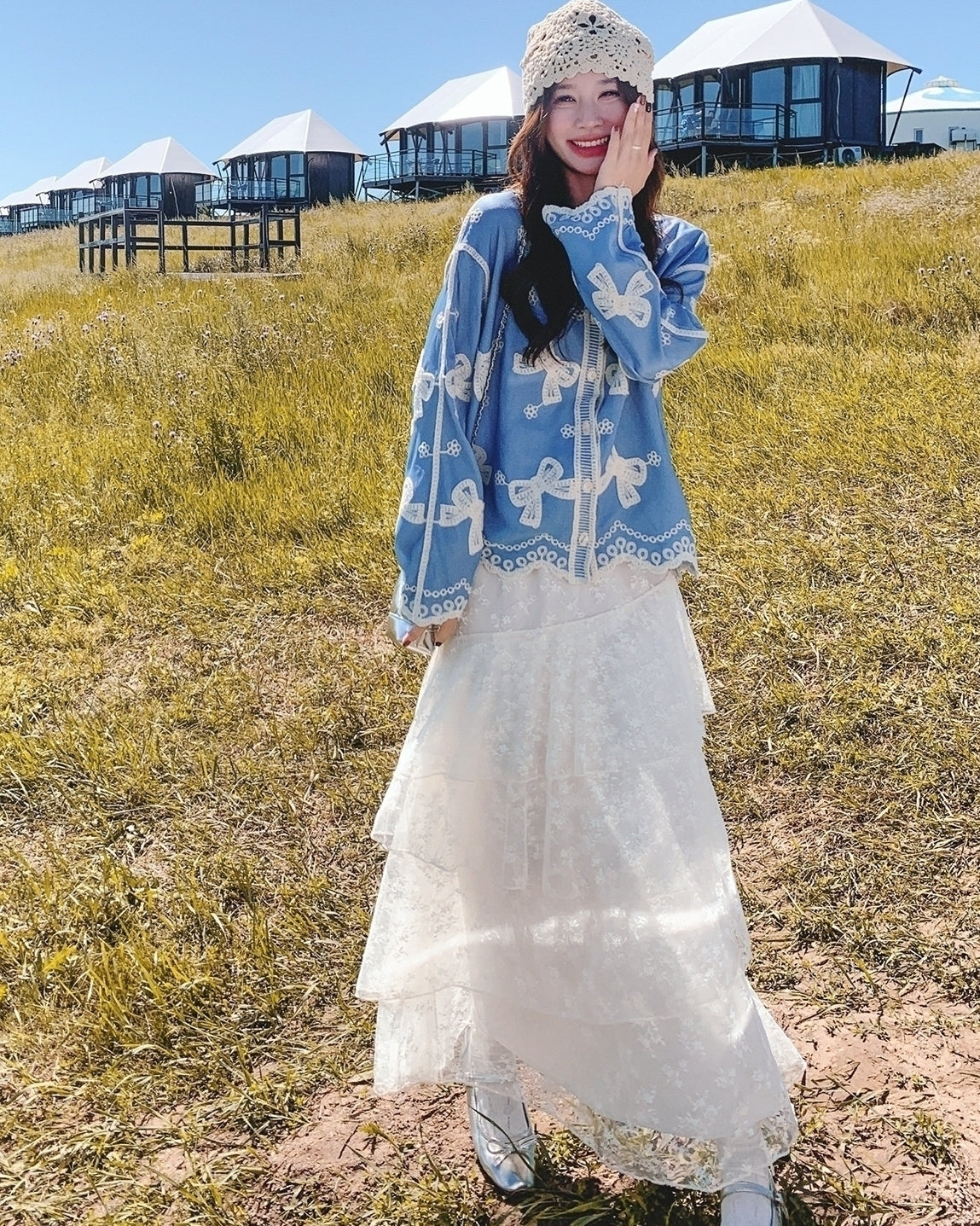 Vintage Butterfly Embroidered Shirt And Skirt Set