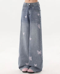 Vintage Butterfly Embroidered Wide Leg Jeans