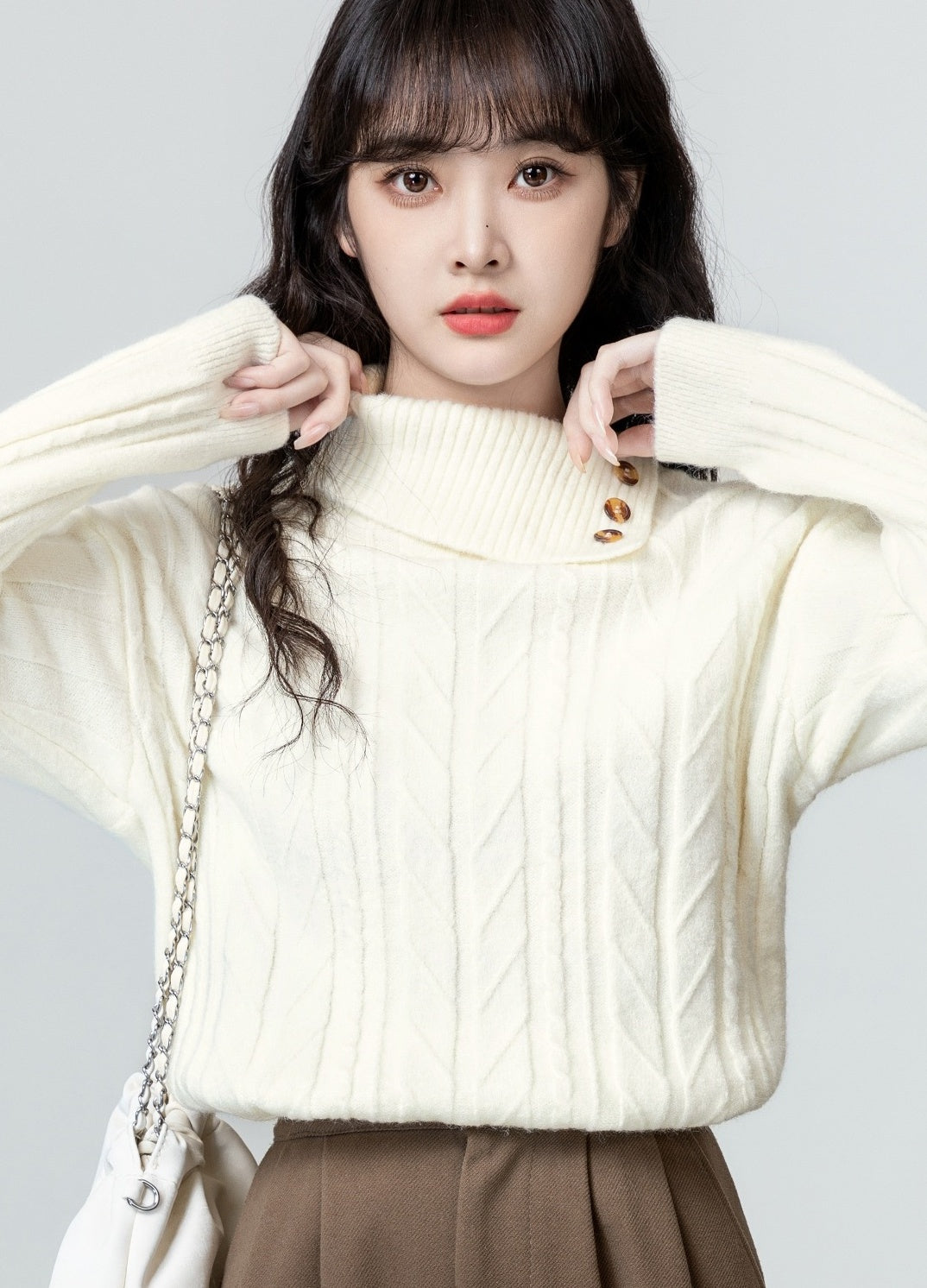 Vintage Cable Knit High Neck Sweater