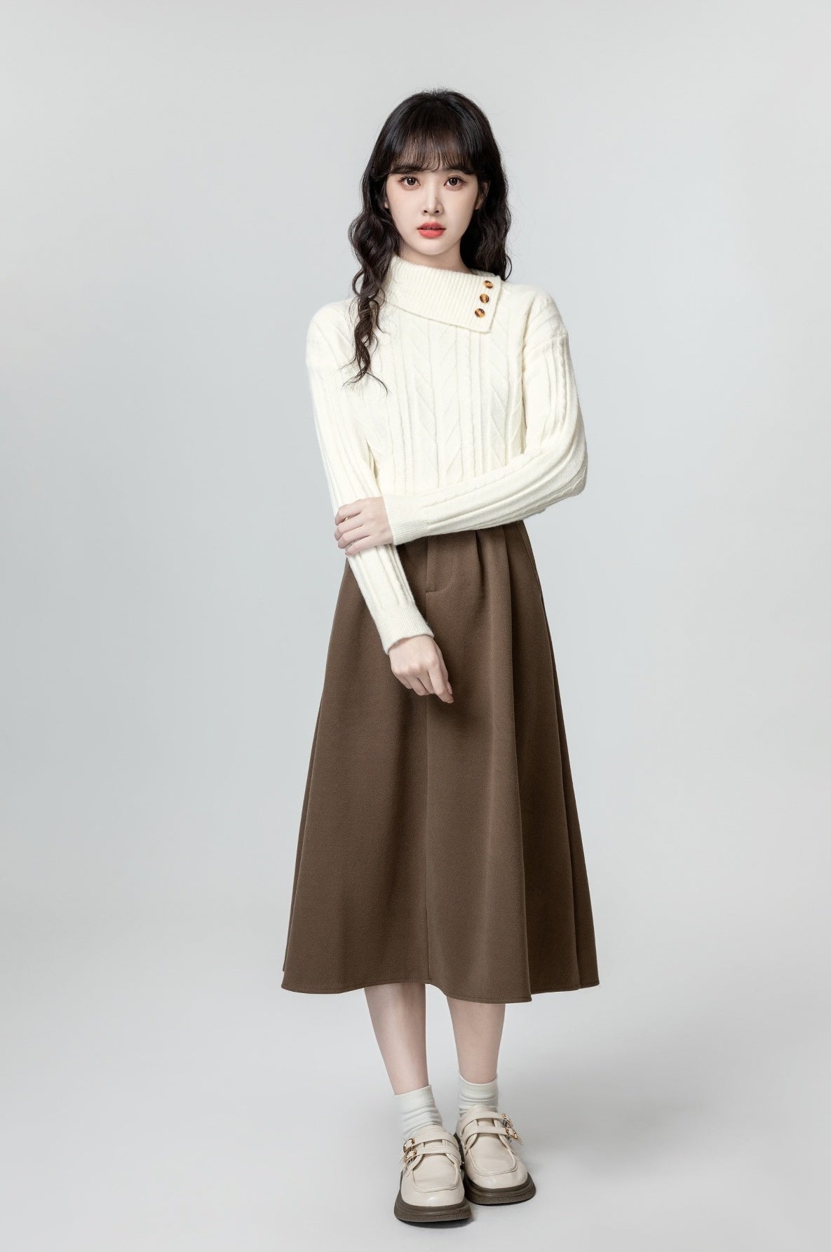 Vintage Cable Knit High Neck Sweater