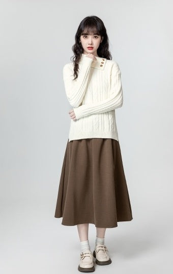 Vintage Cable Knit High Neck Sweater