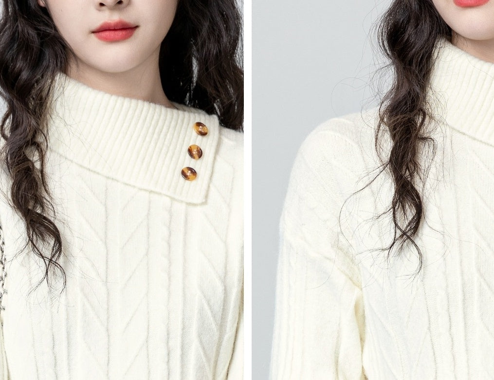 Vintage Cable Knit High Neck Sweater