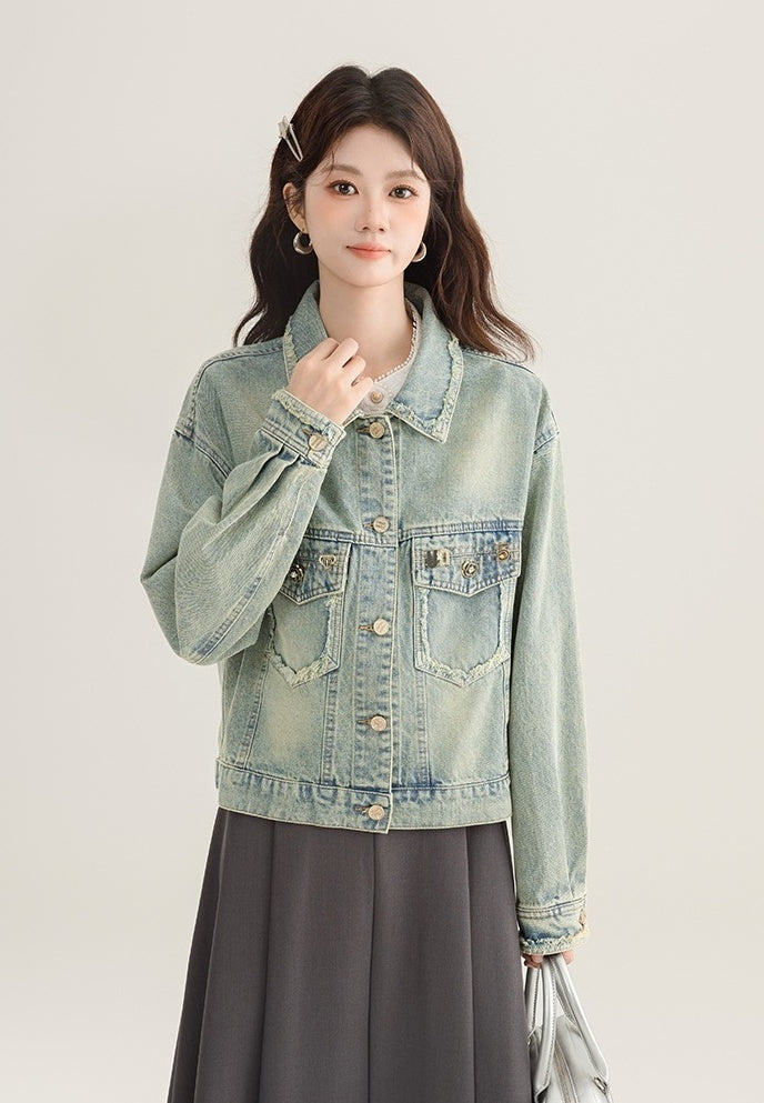 Vintage Chic Frayed Denim Jacket