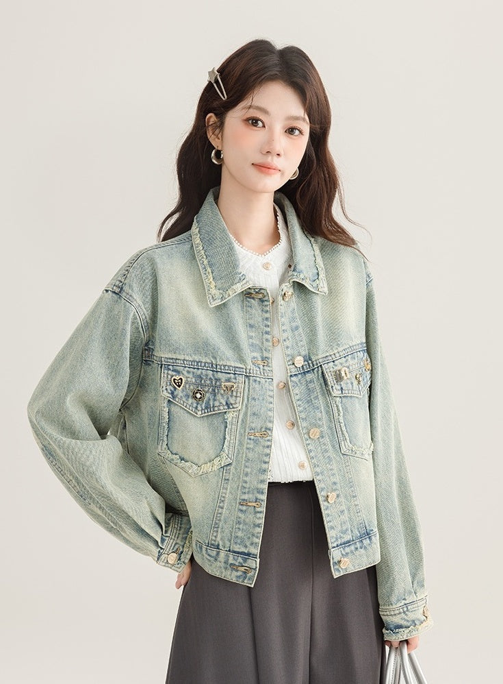 Vintage Chic Frayed Denim Jacket